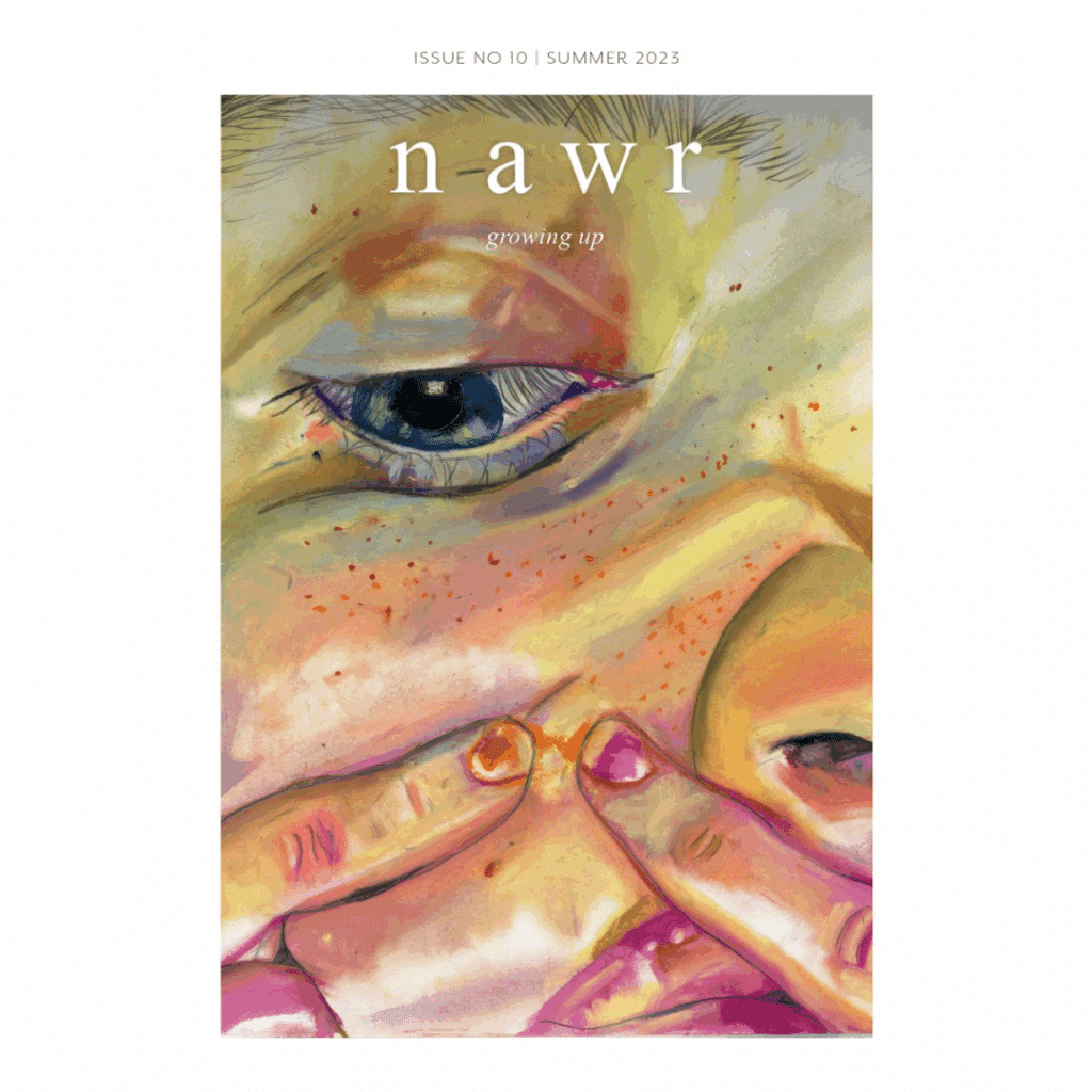 nawr issue 10 magazine cover, featuring painting of a person squeezing their face