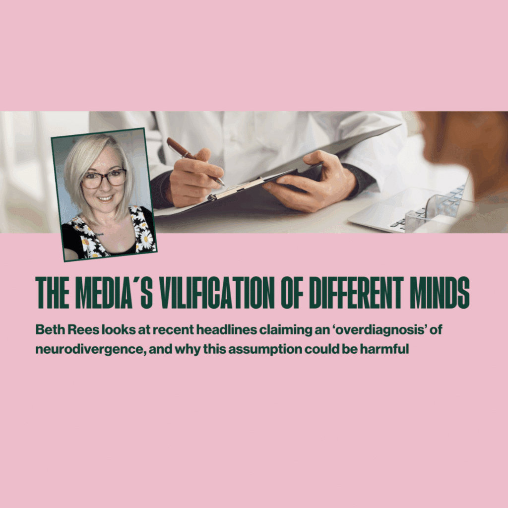 Pink image with picture of people writing on a piece of paper, and a photo of Beth Rees.