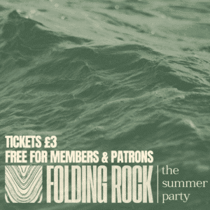 Black and white image of the sea to promote the Folding Rock Summer Party